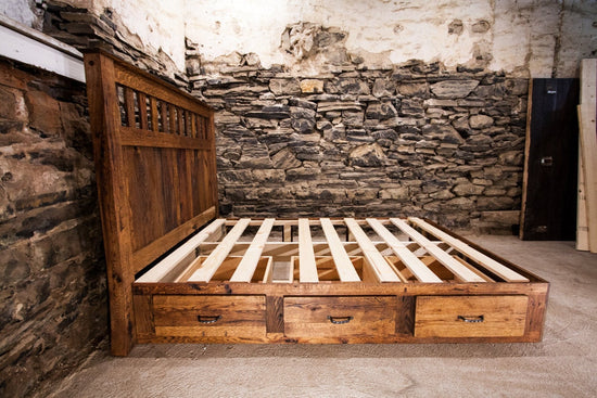 Mission-style Reclaimed Oak Platform Bed with Storage