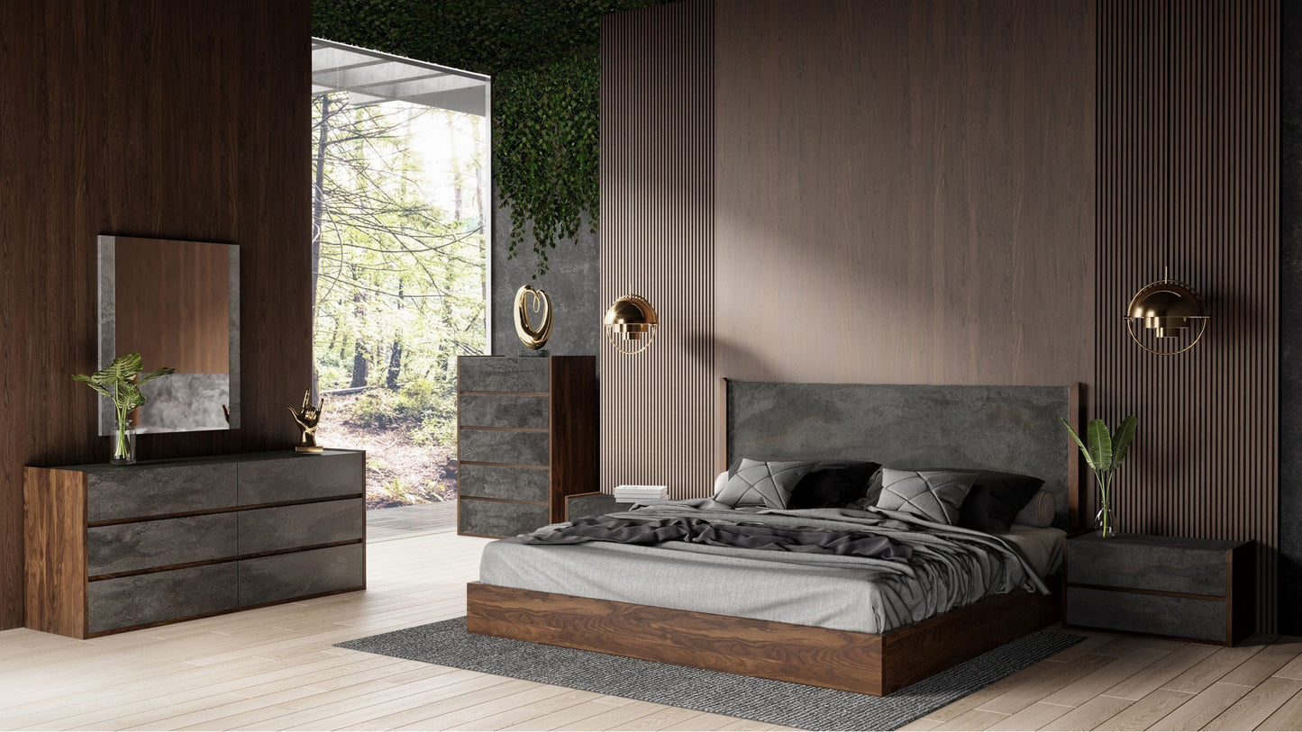 Nova Domus Rado - Queen Modern Walnut & Volcanic Slate Bed