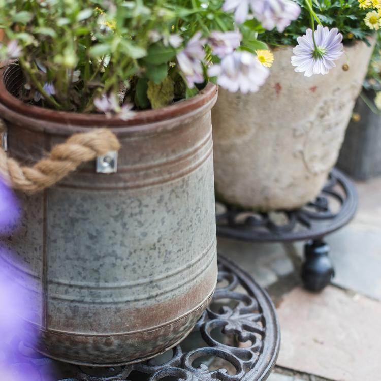 Metal Flower Pail with Rope Handles