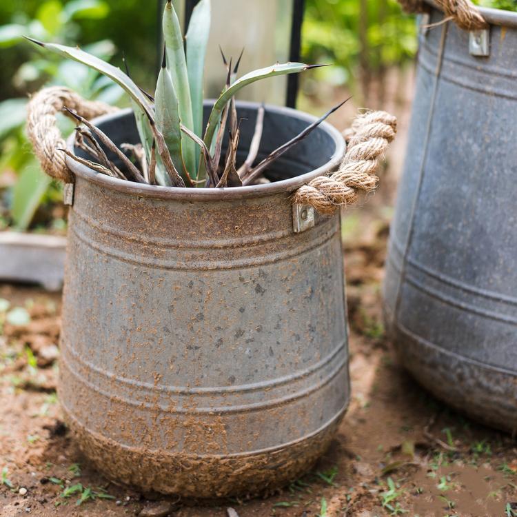 Metal Flower Pail with Rope Handles