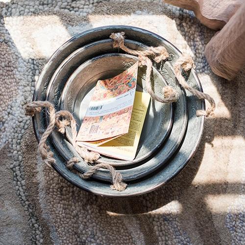 Iron Tub Antique Flower Pattern Tub with Rope Handles (Set of 3)