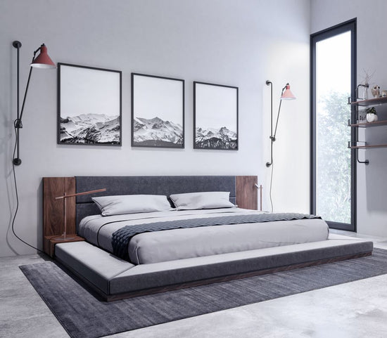 Queen Nova Domus Jagger Modern Dark Grey & Walnut Bed