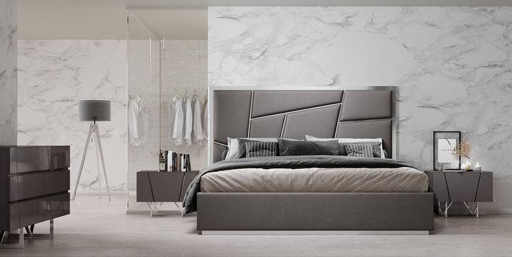 Queen Modrest Chrysler Modern Grey Bonded Leather Bed