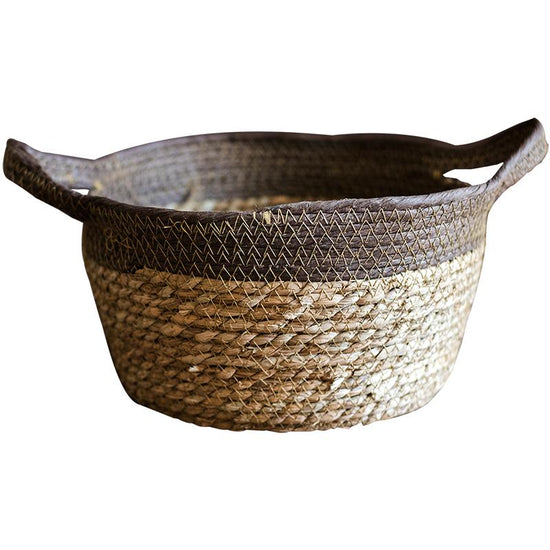 Khaki Brown Straw Basket w/ Handles