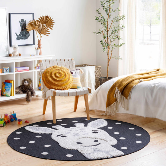 Kids Nursery Round Rug, Giraffe Animal Print