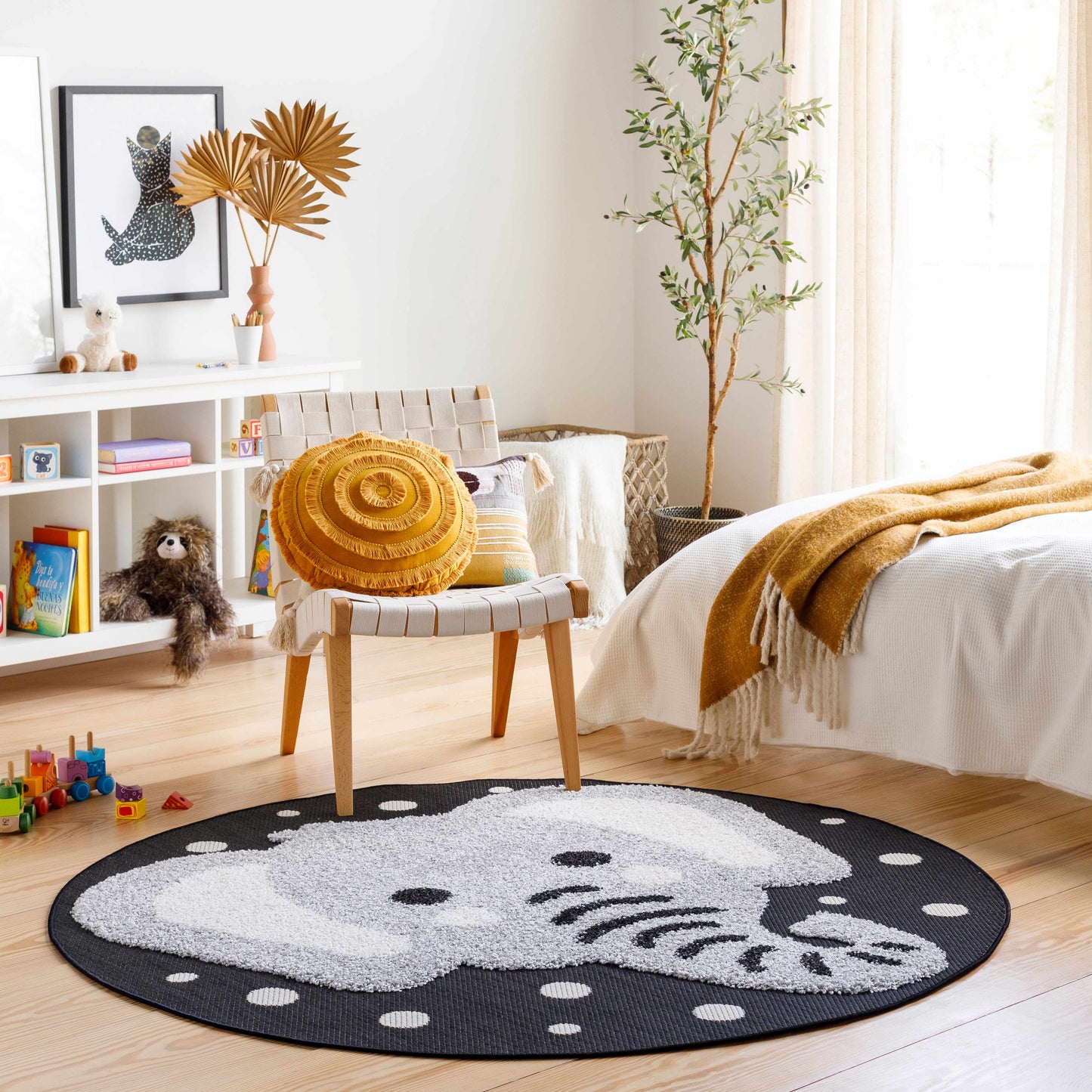 Kids Nursery Round Rug, Elephant Animal Print