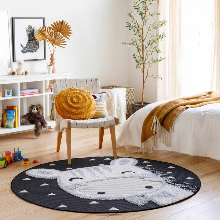 Kids Nursery Round Rug, Giraffe Bowtie Animal Print