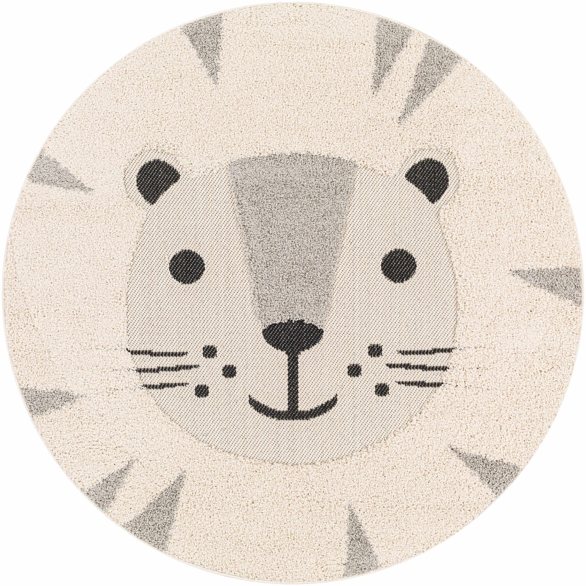 Kids Nursery Round Rug, Lion Animal Print