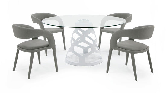 Modrest Lilly - Modern 12mm Round Glass + White Dining Table