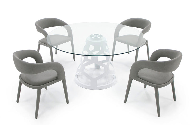 Modrest Lilly - Modern 12mm Round Glass + White Dining Table