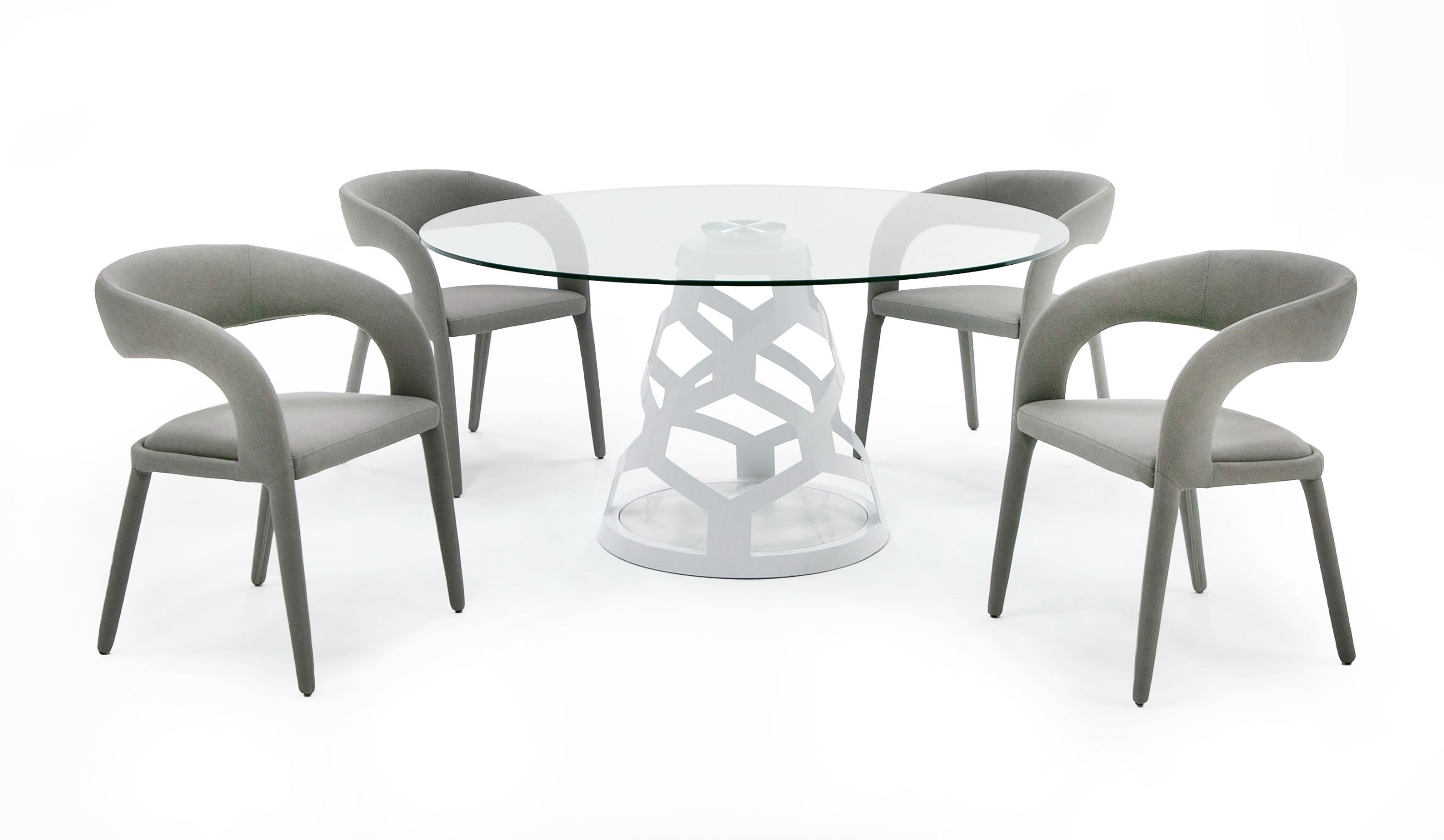 Modrest Lilly - Modern 12mm Round Glass + White Dining Table