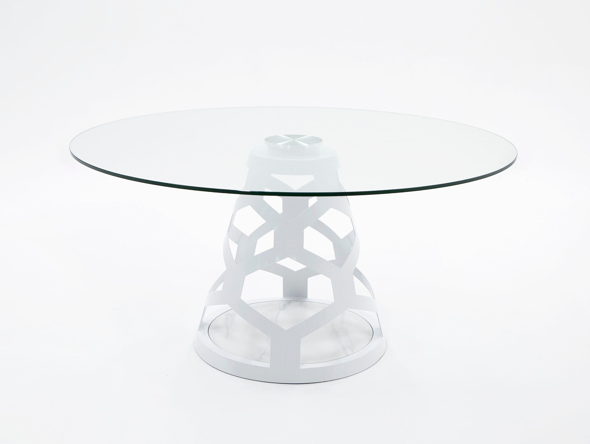 Modrest Lilly - Modern 12mm Round Glass + White Dining Table