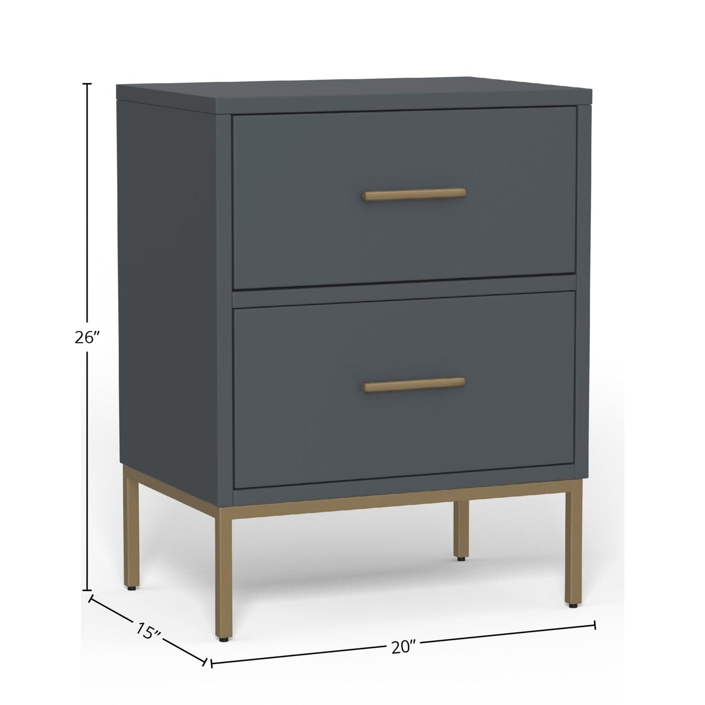 Madelyn Two Drawer Nightstand, Slate Gray