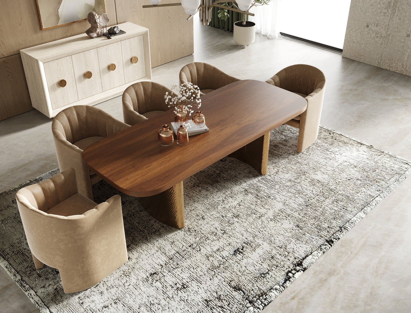 Modrest Marjorie - Modern Walnut + Brushed Gold Rectangular Dining Table