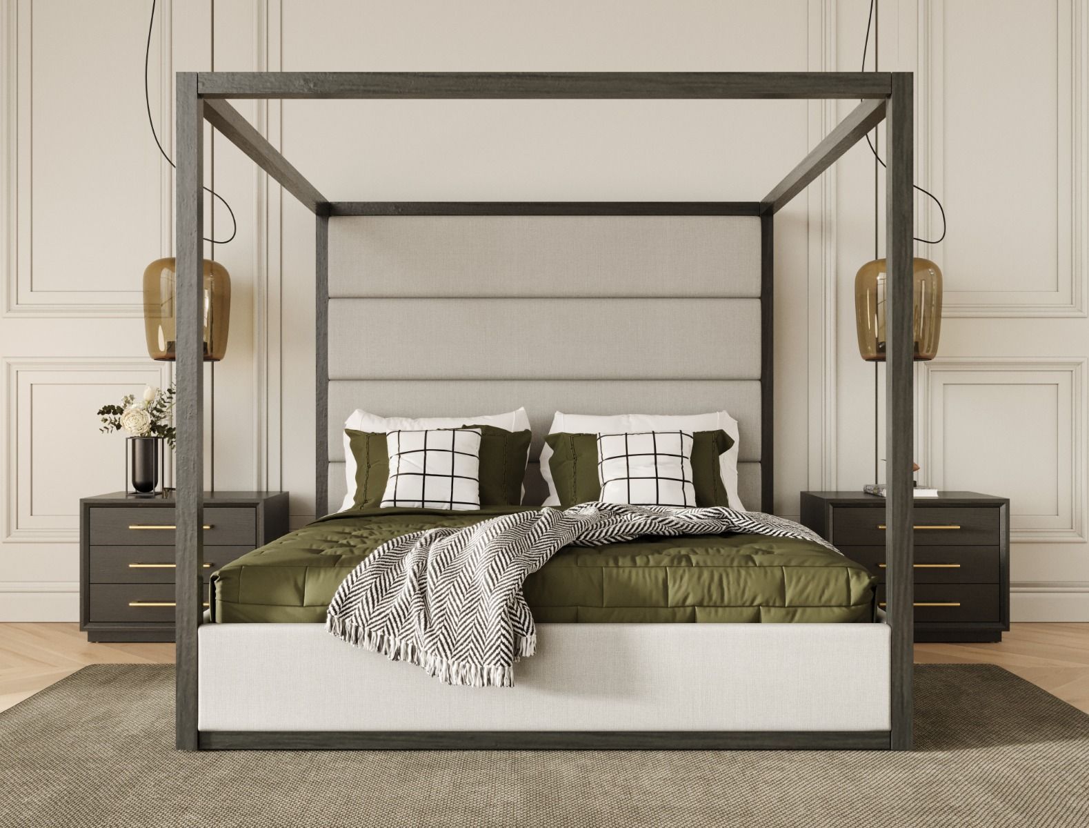 Modrest Manhattan - Contemporary Canopy Grey Bed -eastern