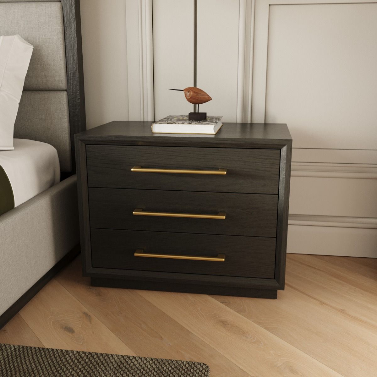 Modrest Manhattan- Contemporary Grey and Gold Nightstand