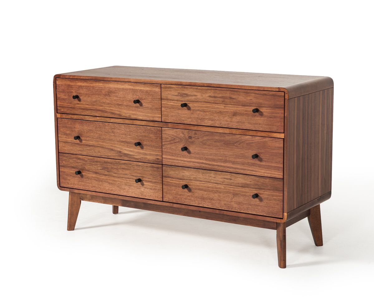 Queen Modrest Marshall Mid-Century Modern Brown Fabric & Walnut Bedroom Set