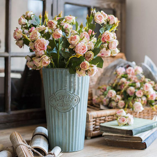 Metal Pot 'Flowers and Garden' Pot with Metal Handles (Set of 3)