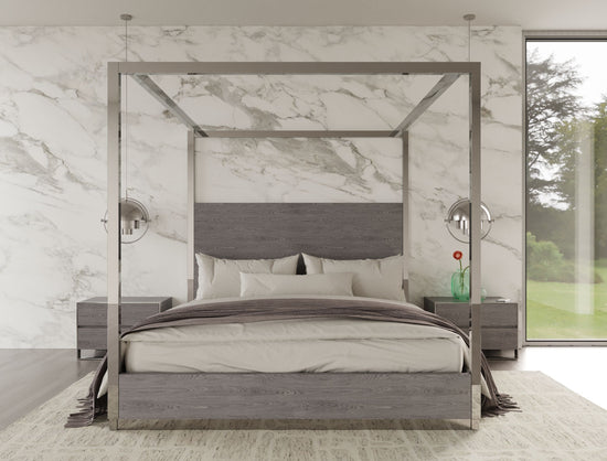 Modrest Arlene Modern Grey Elm & Stainless Steel Bedroom Set