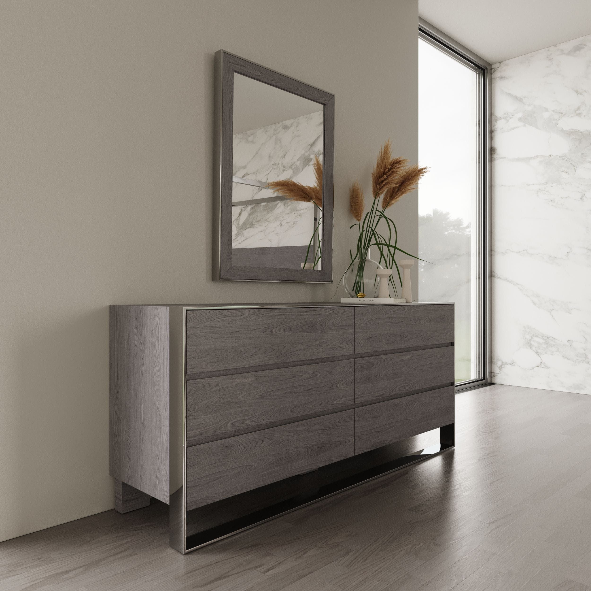 Modrest Arlene Modern Grey Elm & Stainless Steel Bedroom Set