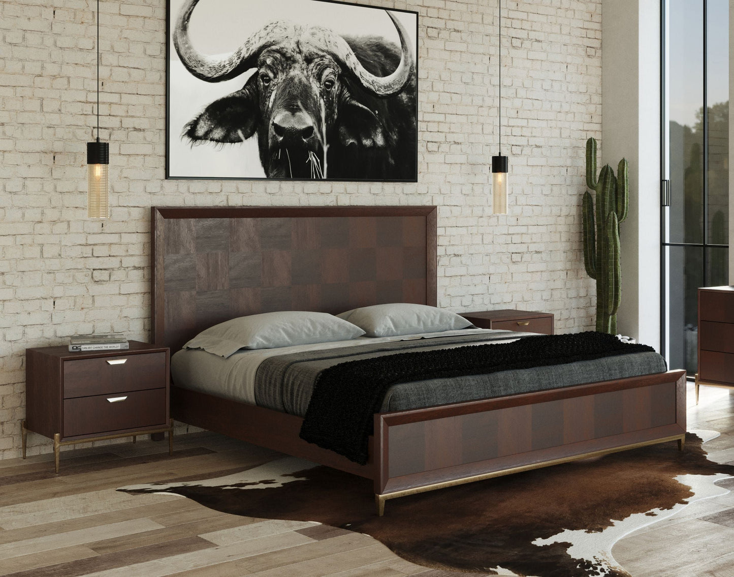 Modrest Shane - Queen Modern Acacia & Brass Bed