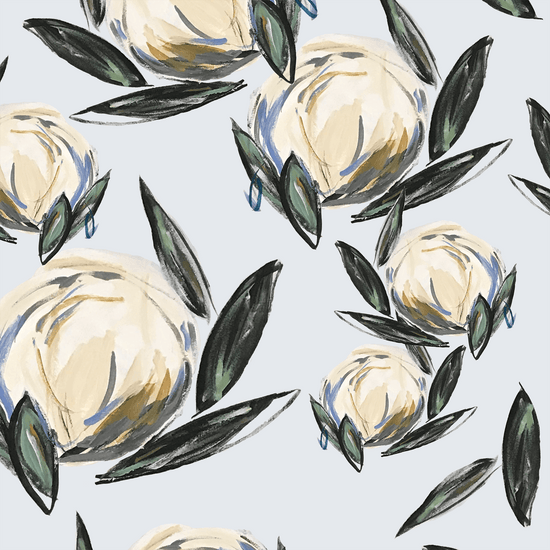 Peony Buds on Soft Blue