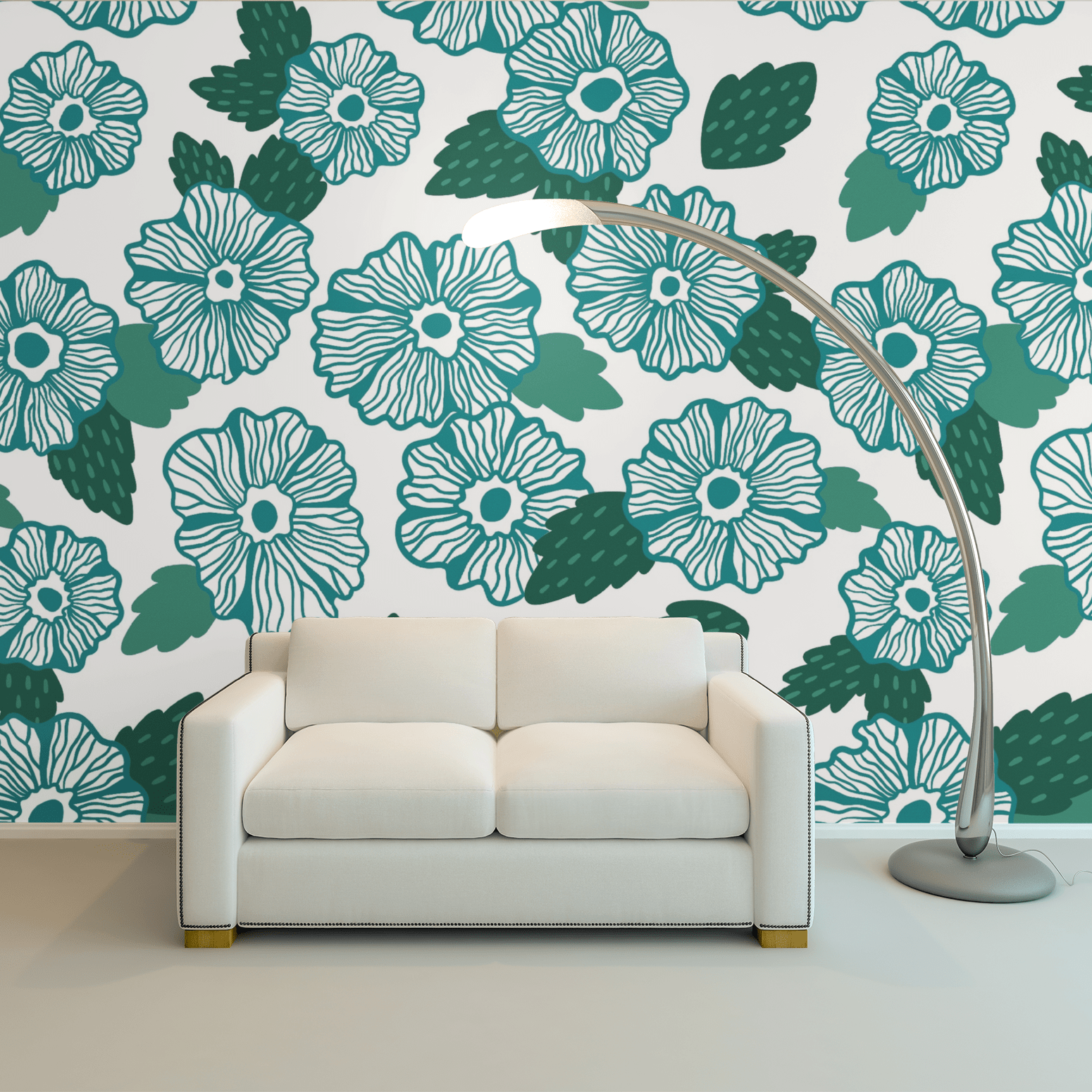 Teal Floral Mural