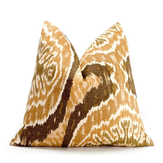 Mustard Yellow & Brown Ikat Throw Pillow