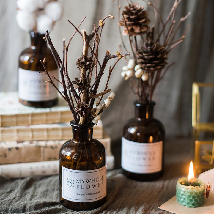 Natural Dried Flower Branches in Glass Bottle