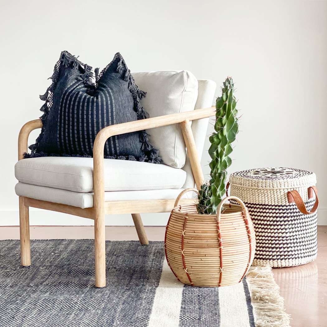 Neutral Hand Woven Boho Pillow With Fringe