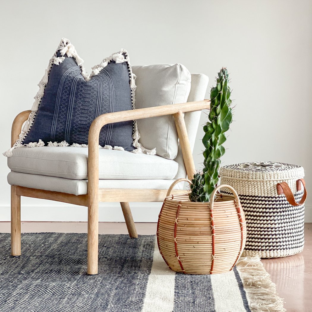 Neutral Hand Woven Boho Pillow With Fringe