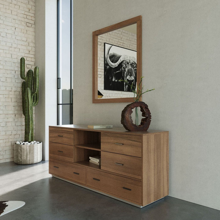 Nova Domus Fantasia - Contemporary Walnut & Grey Bed with Two Nightstands