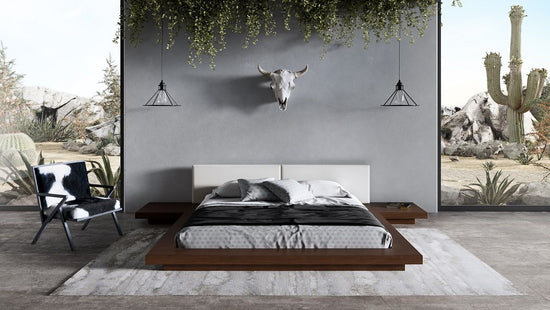 Modrest Tokyo - Queen Contemporary Walnut and White Platform Bed