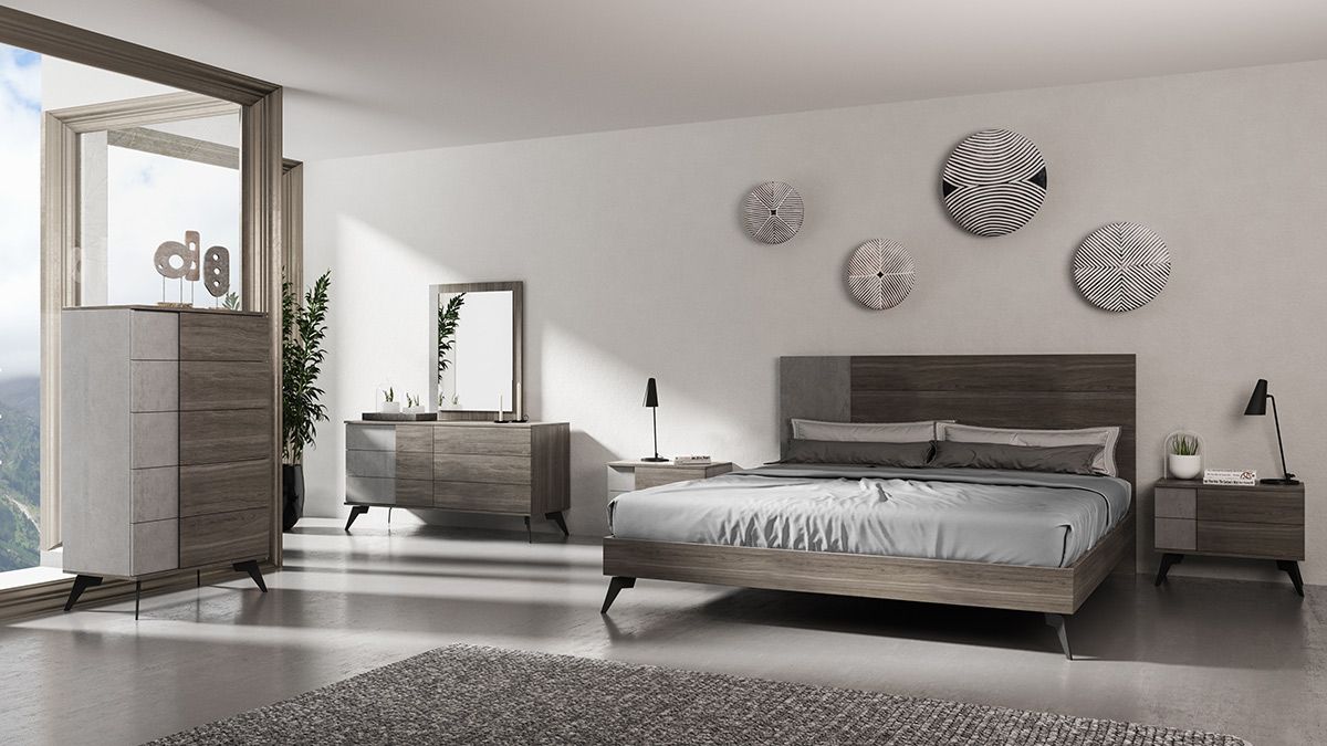 Queen Nova Domus Palermo Italian Modern Faux Concrete & Grey Bed