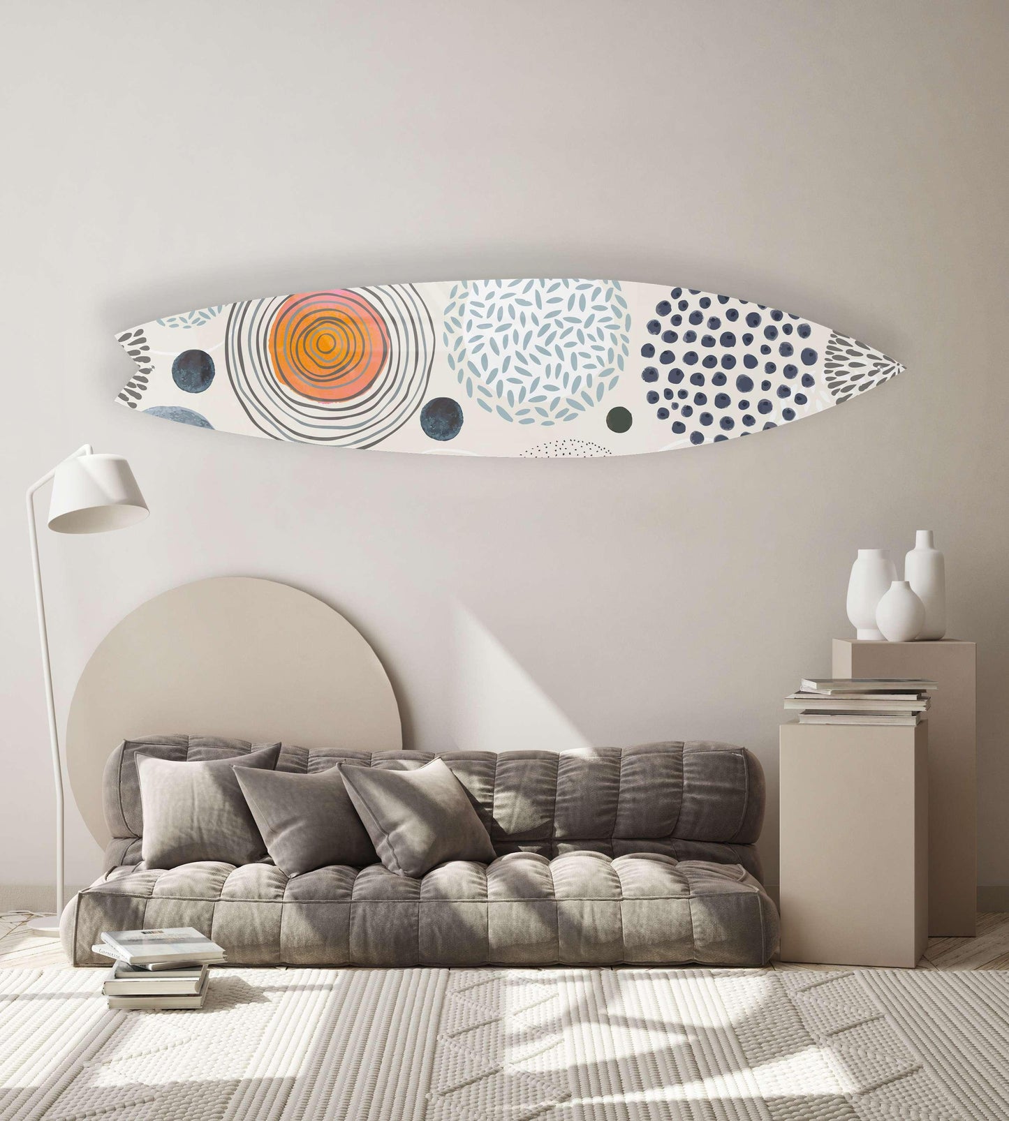 Pattern with Doodle Circles Acrylic Surfboard Wall Art