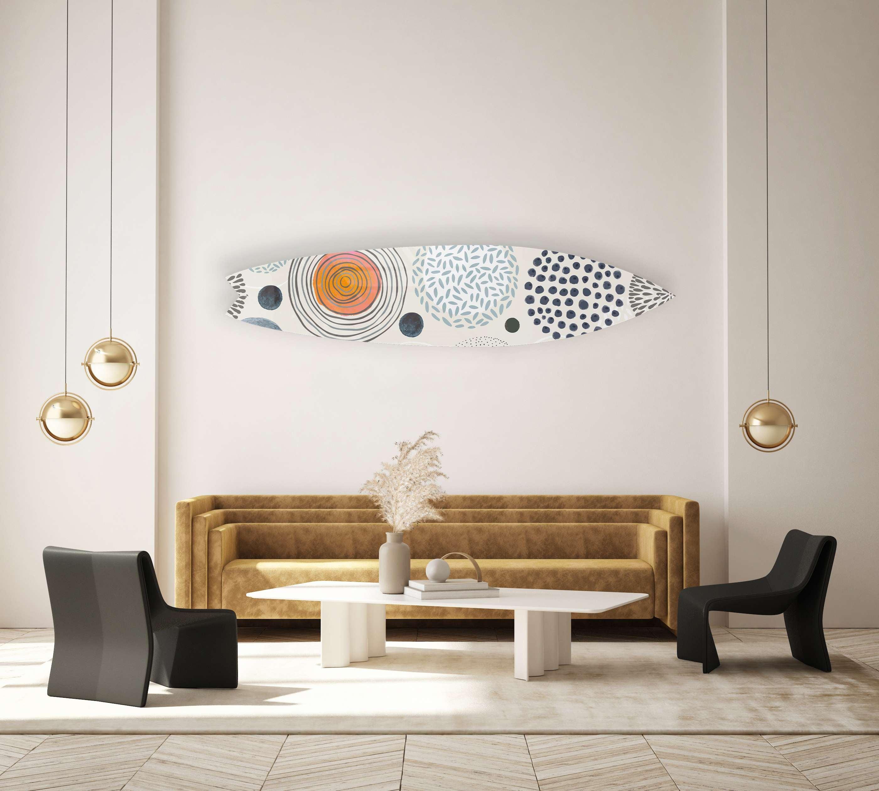 Pattern with Doodle Circles Acrylic Surfboard Wall Art