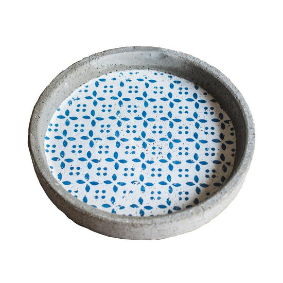 Plant Saucer Cement Blue Pattern Plant Tray Set of 2