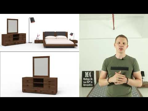 Nova Domus Fantasia - Contemporary Walnut & Grey Bed with Two Nightstands