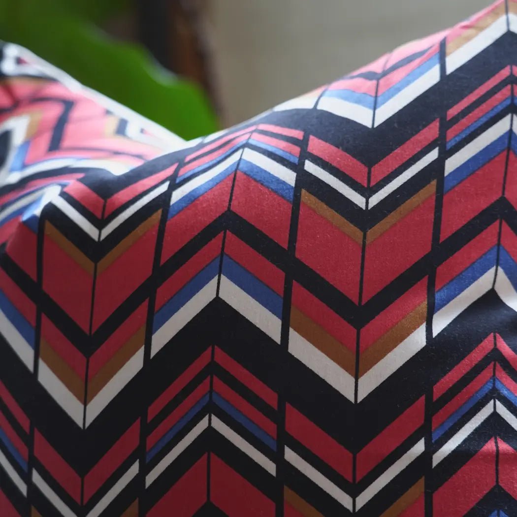 Red White Black & Mustard Modern Chevron Pillow 22x22