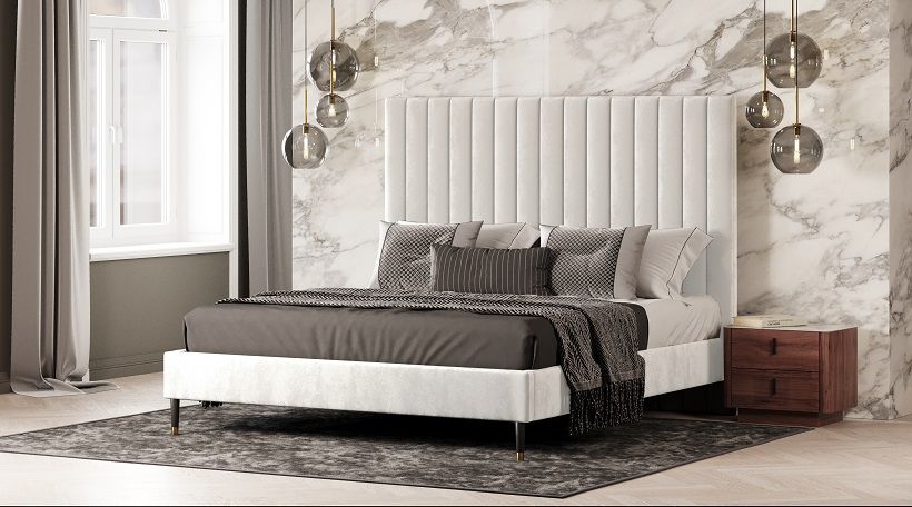 Modrest Hemlock - Contemporary White Fabric Q Bed