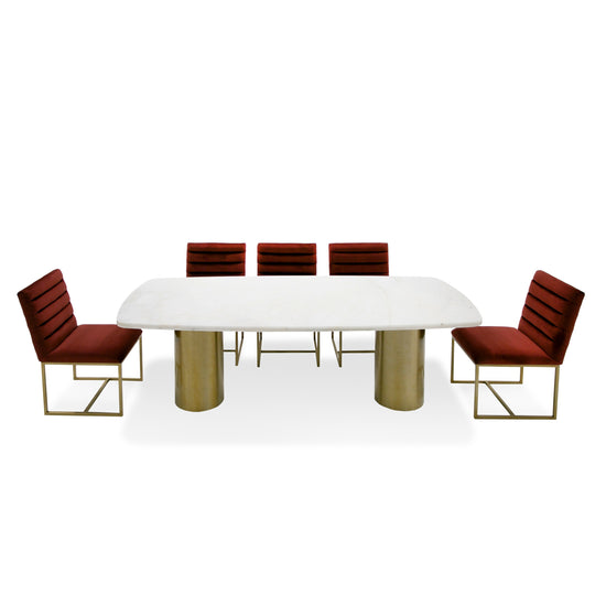 Modrest Rocky - Glam White Marble & Brush Gold Large Dining Table