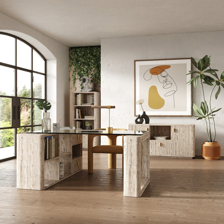 Nova Domus Roma - Modern Glass + Travertine Reversible Desk