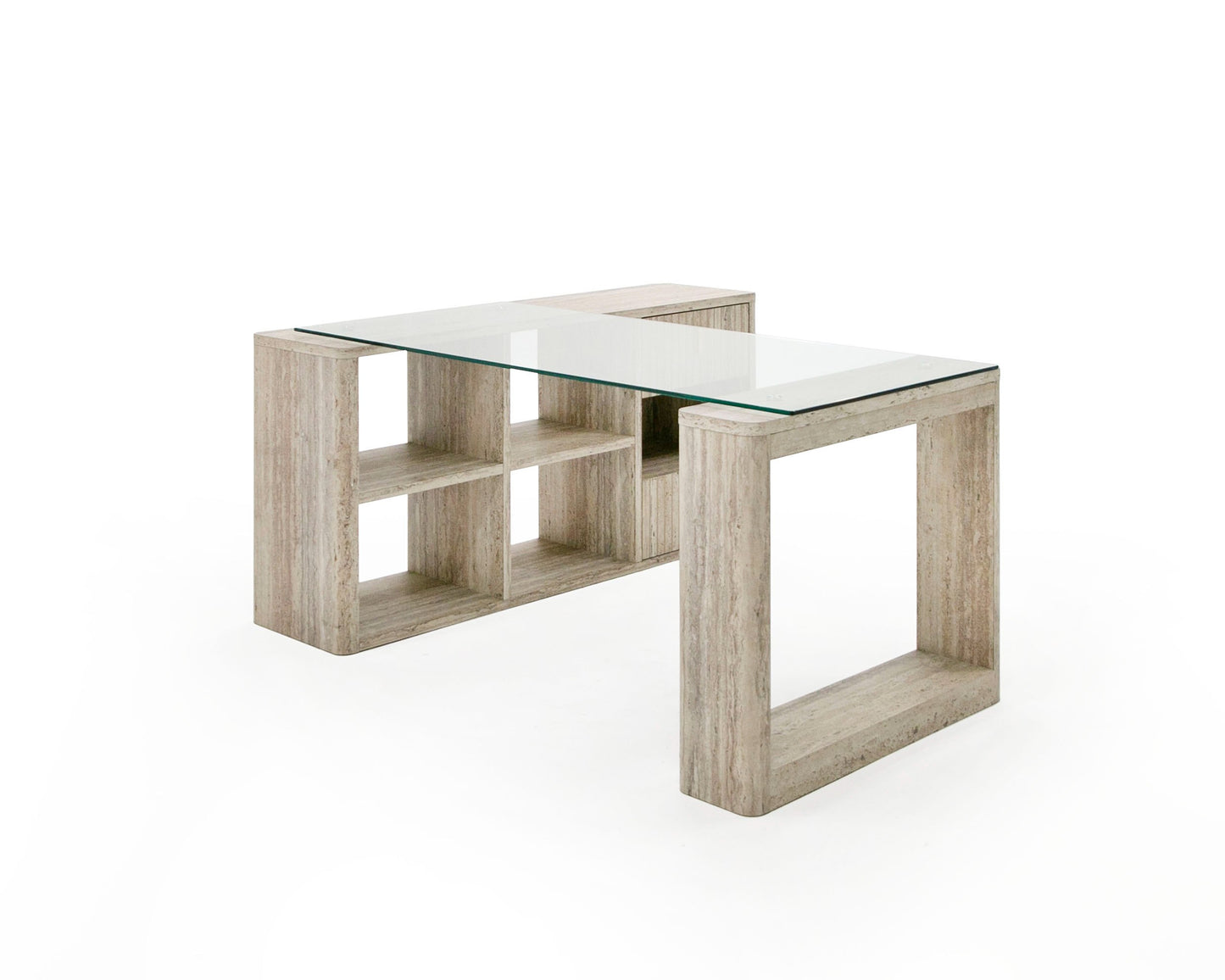 Nova Domus Roma - Modern Glass + Travertine Reversible Desk