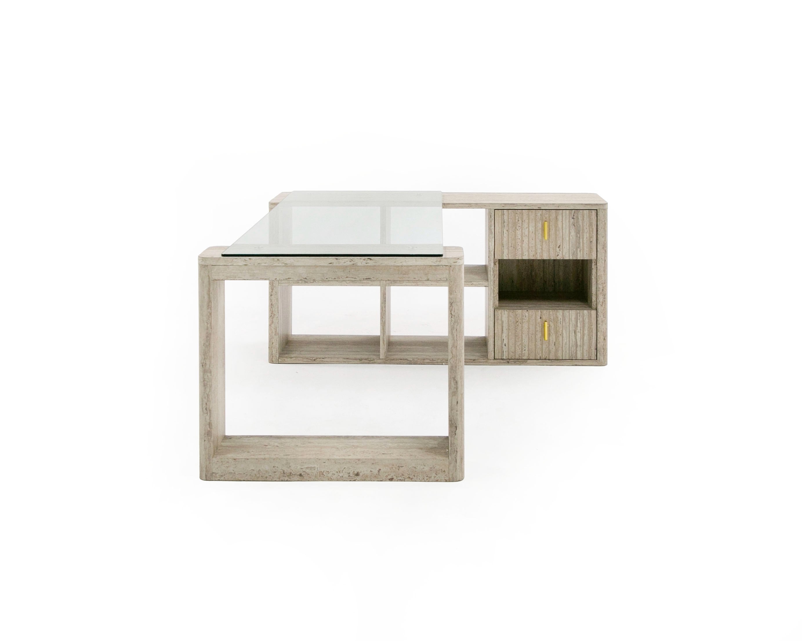 Nova Domus Roma - Modern Glass + Travertine Reversible Desk