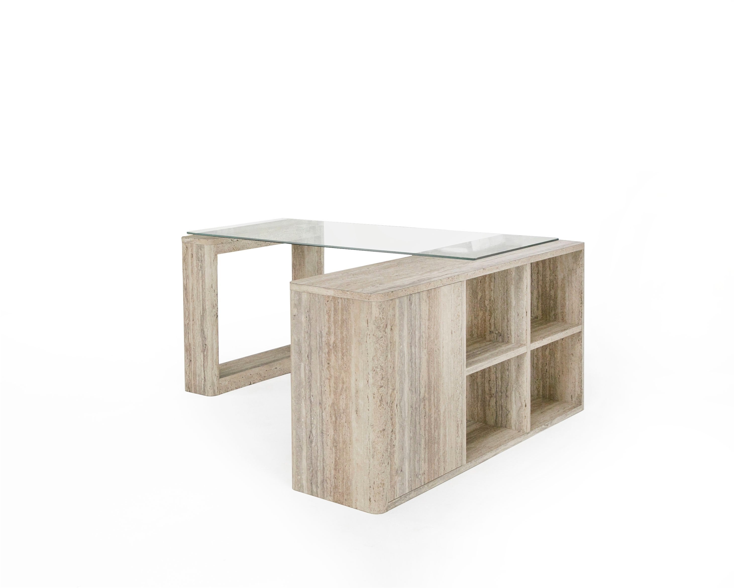 Nova Domus Roma - Modern Glass + Travertine Reversible Desk