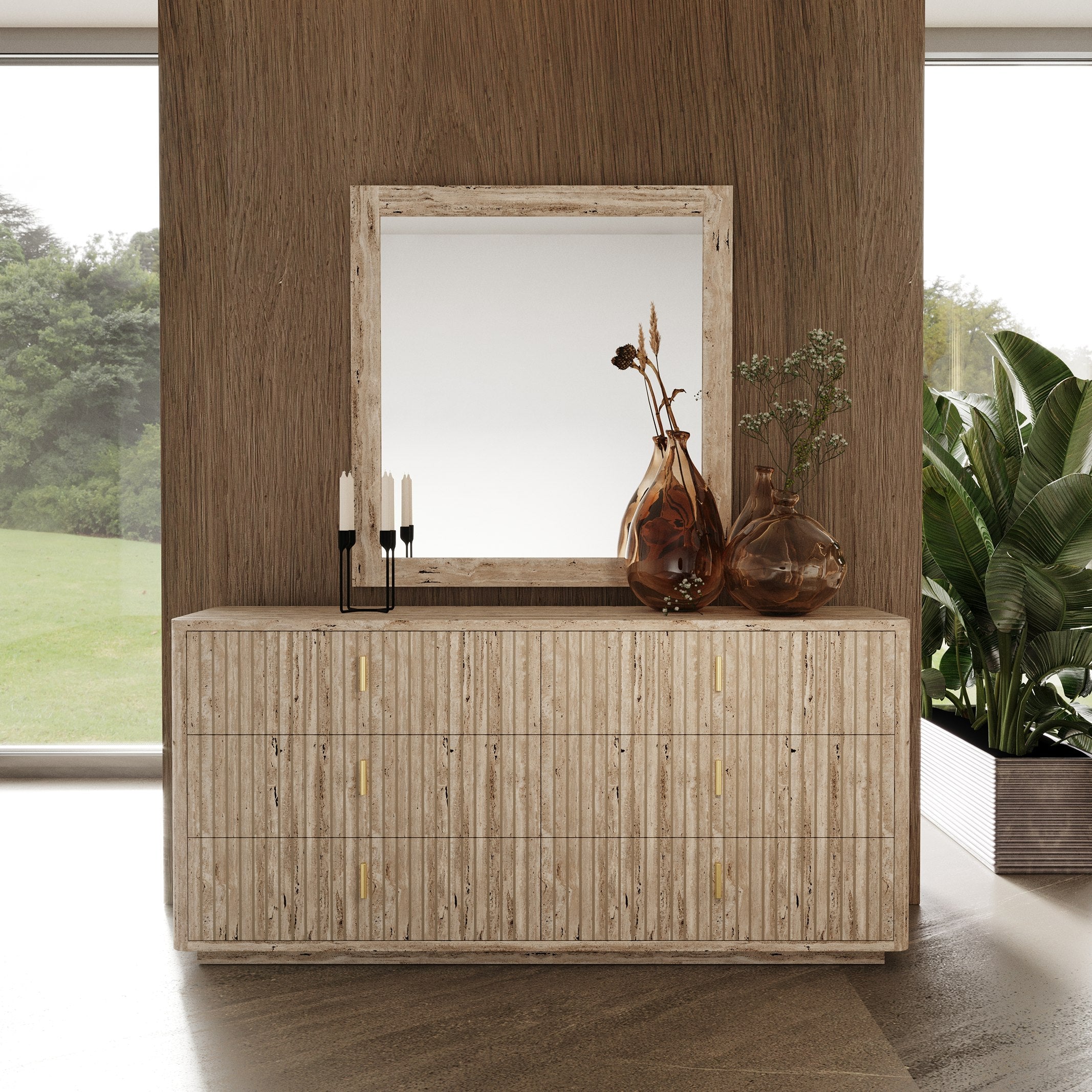 Nova Domus Roma - Modern Travertine + Gold Dresser