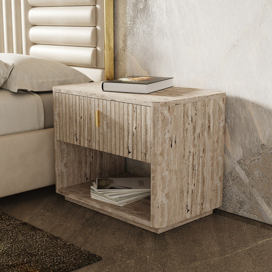 Nova Domus Roma - Modern Travertine + Gold Nightstand