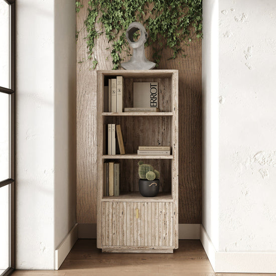 Nova Domus Roma - Modern Travertine + Gold Bookcase