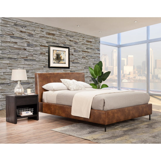 Sophia Faux Leather Platform Bed, Brown