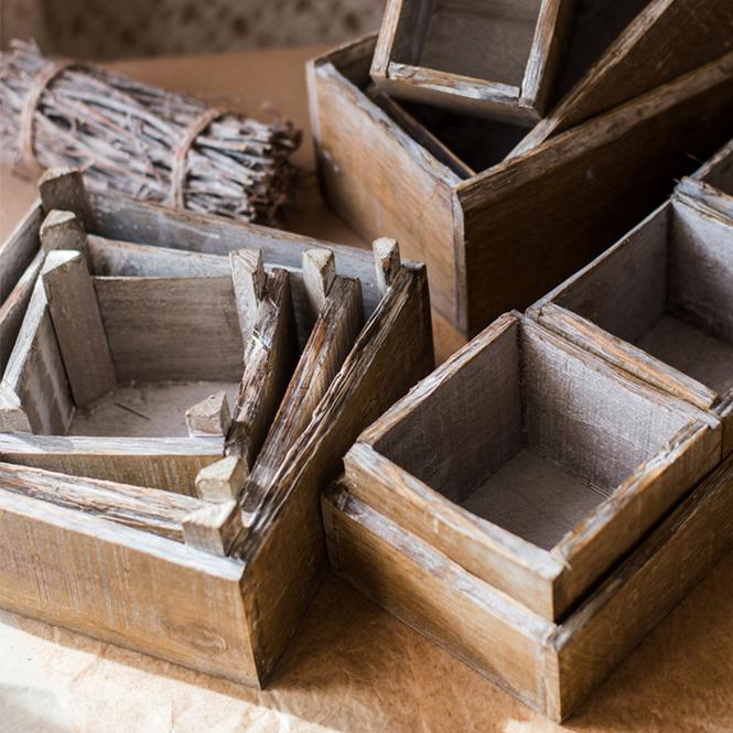 Square Solid Wood Table Box Set of 3